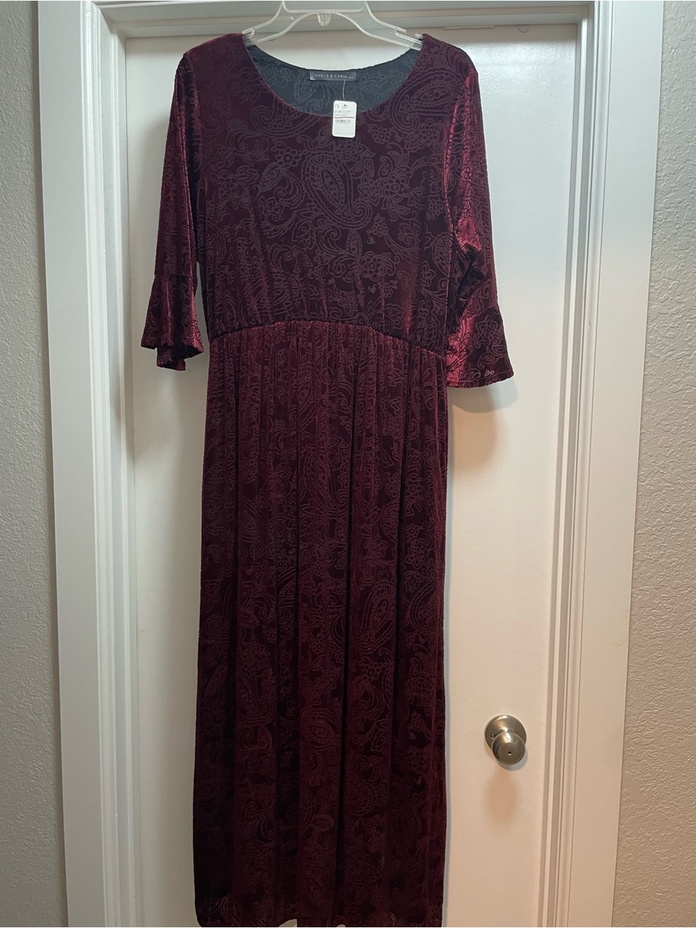 Chris & Carol Burgundy Velvet Paisley Maxi Dress